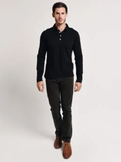 Billy Reid Long Sleeve Garment Dyed Pensacola Polo -Standrews Links Officials Store 104 338 blackalt3