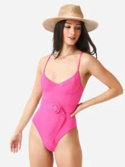 Simkhai Women's Noa Solid Belted Bustier One-Piece Swimsuit -Standrews Links Officials Store 123 9012 SW SOLIDxBERRYxPrimary 83204617