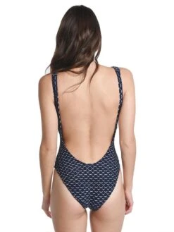Milly Wave Stretch Jacquard Scoop Back One Piece -Standrews Links Officials Store 150js09260f navyalt2