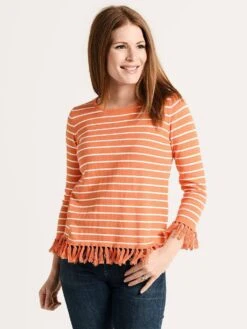 Project J Women's Striped Tassel Sweater -Standrews Links Officials Store 18251 orange white