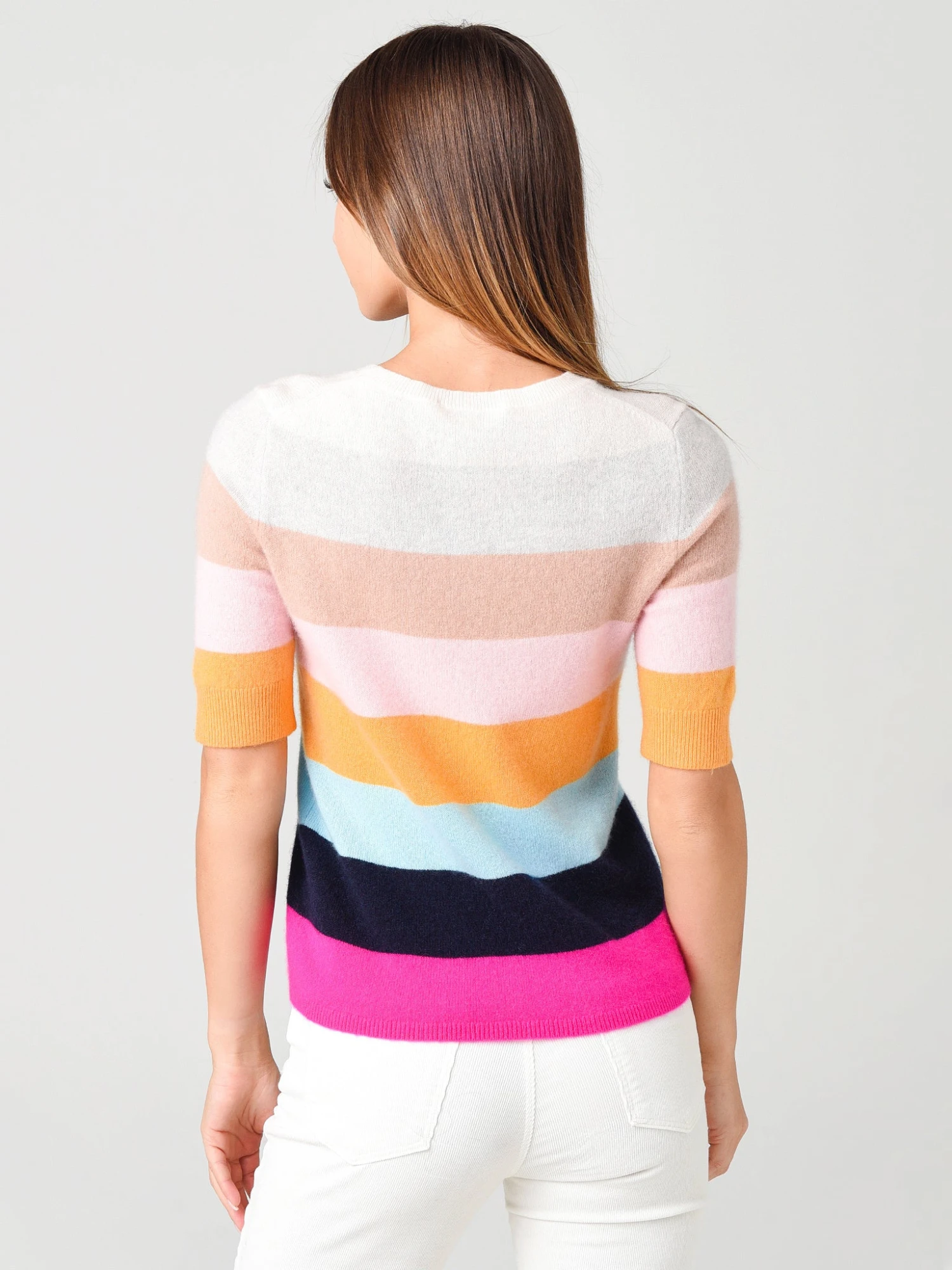 White + Warren Women's Cashmere Striped Elbow Sleeve Tee 3 White + Warren Women's Cashmere Striped Elbow Sleeve Tee - Image 3