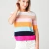 White + Warren Women's Cashmere Striped Elbow Sleeve Tee