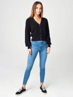 White + Warren Women's Ribbed V Neck Cardigan -Standrews Links Officials Store 19070xBLACKxAlt3 16923693