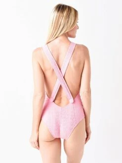 Lisa Marie Fernandez Women's High Neck Open Back Maillot -Standrews Links Officials Store 2022RES412xPINKSEERSUCKERxAlt1 51353606