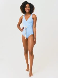 Lisa Marie Fernandez Women's Yasmin Drawstring Maillot One-Piece Swimsuit -Standrews Links Officials Store 2022SP061xVINTAGEBLUESEERSUCKERxAlt2 68705956