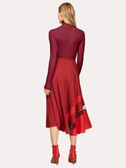 Milly Stretch Silk Insert Combo Skirt -Standrews Links Officials Store 211sc02925 burgundy rubyalt1