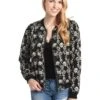 Skies Are Blue Flower Printed Bomber Jacket