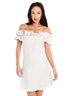 Rebecca Taylor Off The Shoulder Slub Suiting Dress