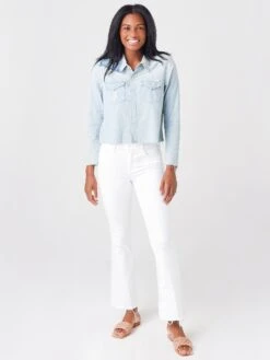 Mother Women's The Super Ex's Crop Fray Button-Up Shirt Jacket -Standrews Links Officials Store 2335 199xALLBROKEDOWNLIGHTxAlt1 45684632