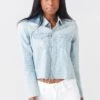 Mother Women's The Super Ex's Crop Fray Button-Up Shirt Jacket