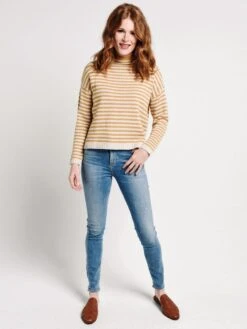 Mo:Vint Long Sleeve Striped Mock Neck Sweater -Standrews Links Officials Store 278 00556 taupealt3