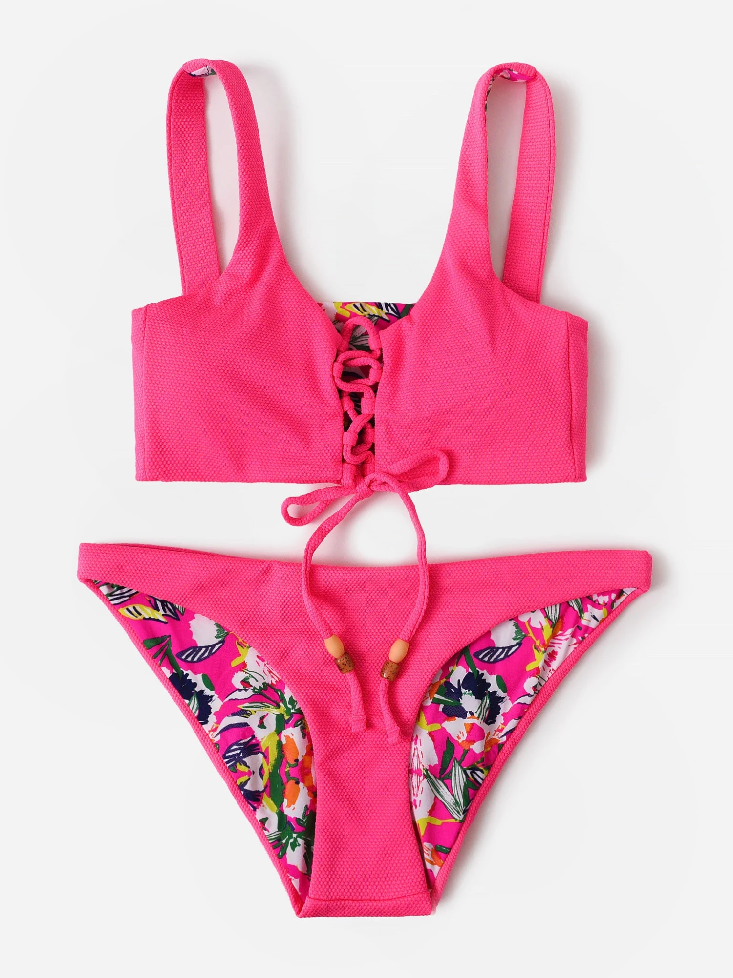 Maaji Women's Fuchsia Dianthus Danzel Lace-Up Bralette Bikini Top 2 Maaji Women's Fuchsia Dianthus Danzel Lace-Up Bralette Bikini Top - Image 2