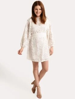 ML Monique Lhuillier Monique Lhuillier Embroidered Eyelet Dress -Standrews Links Officials Store 445672 whitealt3