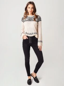 One Grey Day Women's Fisher Pullover -Standrews Links Officials Store 44OGD825xOATMEALBLACKxAlt3 22700284