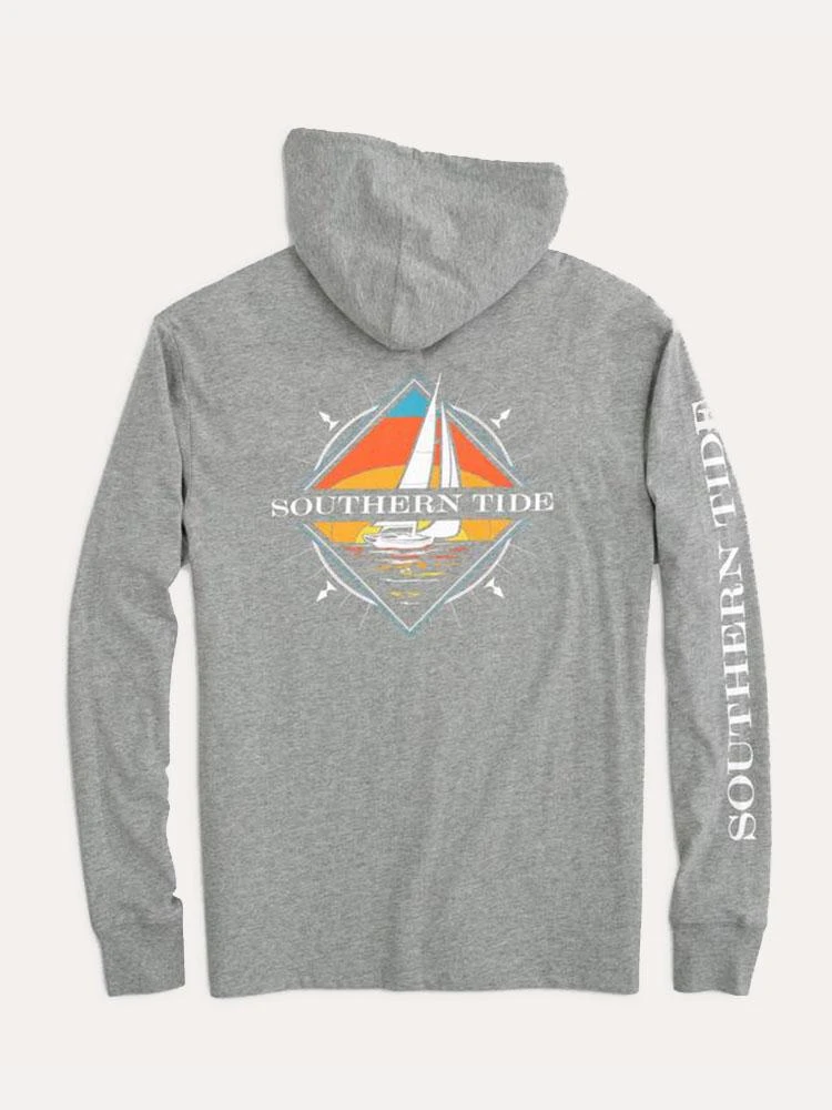 Southern Tide Men's Long Sleeve Heather Southern Sailboat Hoodie Tee 1 Southern Tide Men's Long Sleeve Heather Southern Sailboat Hoodie Tee
