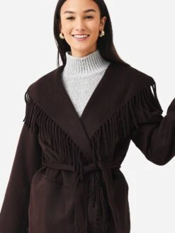 Simkhai Women's Rowen Wool Fringe Lapel Coat