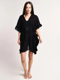 Seafolly Sea Stripe Lace Trim Kaftan 11 Seafolly Sea Stripe Lace Trim Kaftan -Standrews Links Officials Store 53422 ka blackalt3