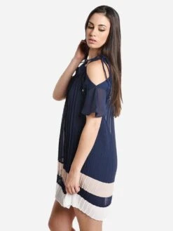 Endless Rose Chiffon Pleated Cold Shoulder Dress -Standrews Links Officials Store 60057D7SRxNAVYCOMBOxAlt2 58990924