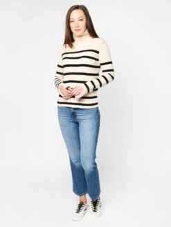 English Factory Women’s Striped Turtle Neck Sweater -Standrews Links Officials Store BH134T IVORYalt3
