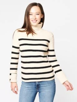 English Factory Women’s Striped Turtle Neck Sweater -Standrews Links Officials Store BH134T IVORYalt4