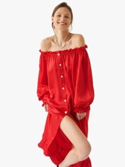 Sleeper Women’s Scarlet Red Silk Loungewear Dress -Standrews Links Officials Store BSC004D REDalt3
