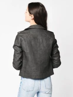 Cupcakes And Cashmere Francie Faux Leather Moto Jacket -Standrews Links Officials Store CJ402018 CHARCOALalt3