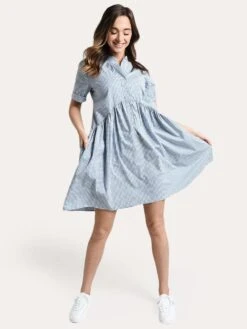 Rae Mode Short Sleeve Button Gingham Dress -Standrews Links Officials Store D1039 BLUE WHITEalt1