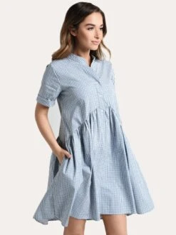 Rae Mode Short Sleeve Button Gingham Dress -Standrews Links Officials Store D1039 BLUE WHITEalt2
