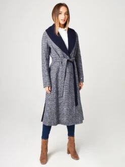 Soia & Kyo Women's Eleonore Plaid Calf-Length Double-Face Wool Coat -Standrews Links Officials Store ELEONORE PxINDIGOxAlt4 17537709