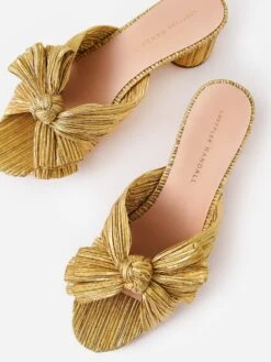 Loeffler Randall Women's Emilia Pleated Bow Heel -Standrews Links Officials Store EMILIA PLAxGOLDxAlt2 64441878