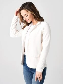 Majestic Women's Velour Long Sleeve One-Button Blazer -Standrews Links Officials Store J016 FVE008 MILKalt1