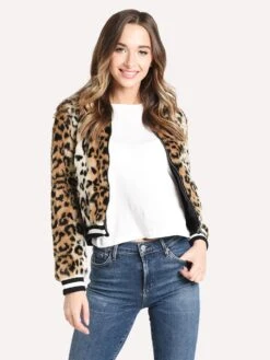 Jack Women's Cat Power Leopard Faux Fur Bomber