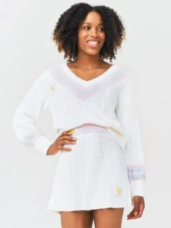 LoveShackFancy Women's Malaine V-Neck Sweater 9 LoveShackFancy Women's Malaine V-Neck Sweater -Standrews Links Officials Store LK830 1027xTENNISWHITESxAlt2 69529285