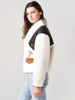 Frame Women's Fleece Mix Jacket -Standrews Links Officials Store LWOT0627xOFFWHITEMULTIxAlt2 20987380