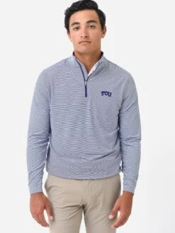 Peter Millar Men's Perth Mini Stripe Quarter Zip Sweater -Standrews Links Officials Store ME0CEK40ExPURPLE2WHITExAlt1 78339973