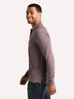 Faherty Brand Luxe Heather Long Sleeve Polo -Standrews Links Officials Store MKF1984 MERLOTNAVYSTRIPEalt2