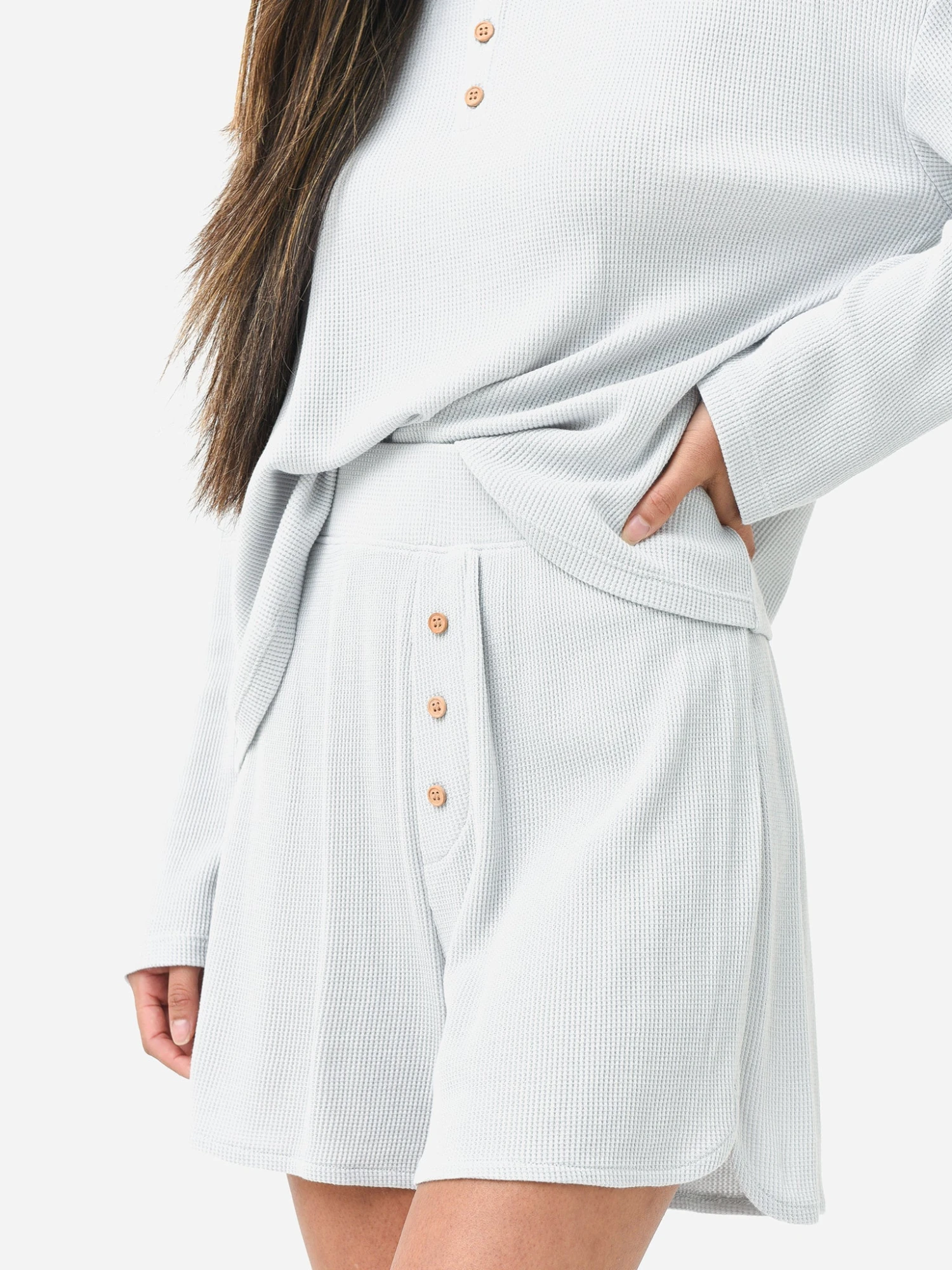 Eberjey Women's Cozy Waffle Long Sleeve & Short Pajama Set 2 Eberjey Women's Cozy Waffle Long Sleeve & Short Pajama Set - Image 2