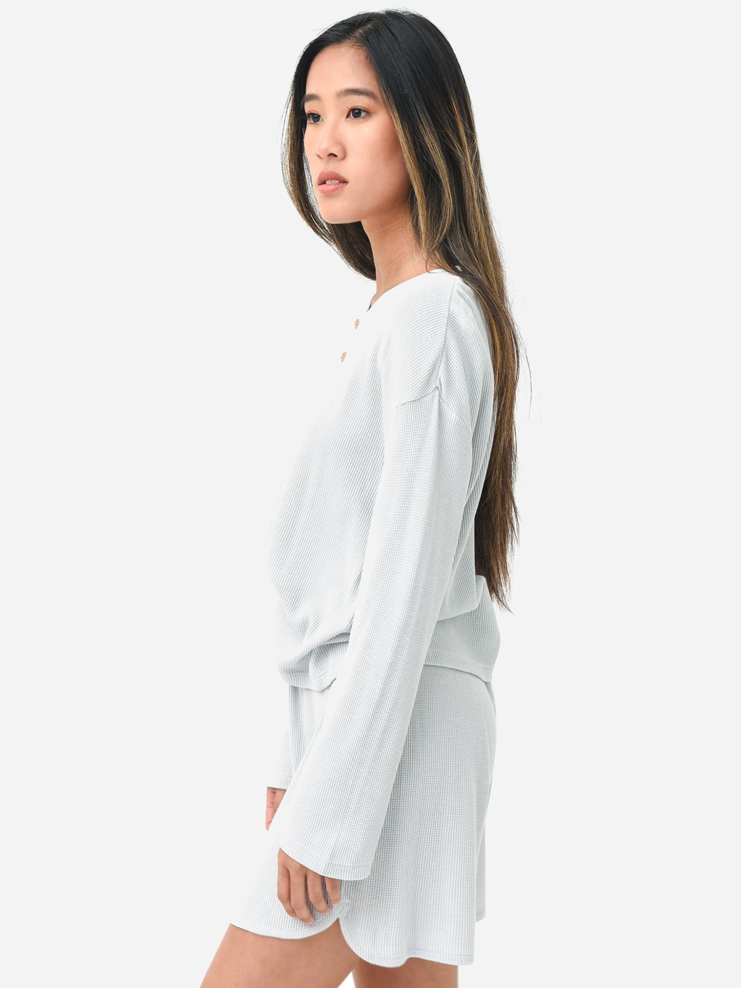 Eberjey Women's Cozy Waffle Long Sleeve & Short Pajama Set 5 Eberjey Women's Cozy Waffle Long Sleeve & Short Pajama Set - Image 5