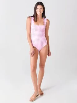 Ephemera Women's Gingham Ruffle One-Piece Swimsuit -Standrews Links Officials Store RS21UP22xGERANIUMGINGHAMxAlt1 39028054