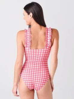 Ephemera Women's Gingham Ruffle One-Piece Swimsuit -Standrews Links Officials Store RS21UP22xROUGEGINGHAMxAlt3 39026485