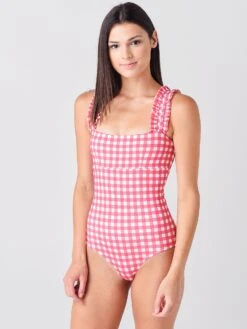 Ephemera Women's Gingham Ruffle One-Piece Swimsuit