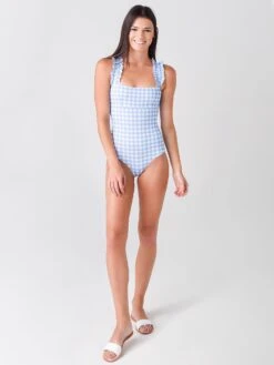 Ephemera Women's Gingham Ruffle One-Piece Swimsuit -Standrews Links Officials Store RS21UP22xSKYGINGHAMxAlt1 39027478