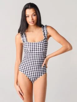 Ephemera Women's Classic Gingham Ruffle One-Piece Swimsuit