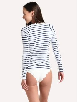 Mott 50 Women's Margo Long Sleeve Colorblock Swim Shirt With Side Zipper -Standrews Links Officials Store SW1704 NAVYSTRIPEalt2