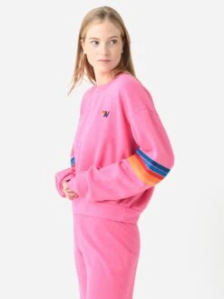 Aviator Nation Women's Rainbow Stitch Sleeve Crew Sweatshirt -Standrews Links Officials Store SWRXRSSTxPARISPINK2xAlt2 80147246