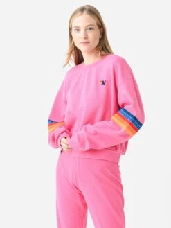 Aviator Nation Women's Rainbow Stitch Sleeve Crew Sweatshirt