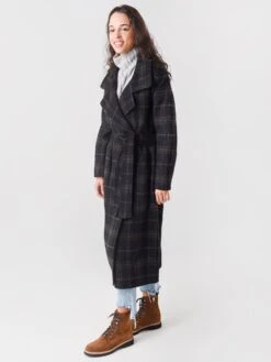 Vince Women's Long Plaid Coat -Standrews Links Officials Store V773491362xBLACKJAVAxAlt2 48127729