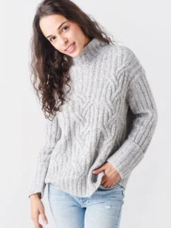 Vince Women's Mirrored Cable Turtleneck -Standrews Links Officials Store V784278854xLTGREYxPrimary 47930314