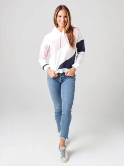 Faherty Brand Women's Ripple Color-Blocked Fleece Hoodie -Standrews Links Officials Store WKS2028xWHITEPINKNAVYxAlt3