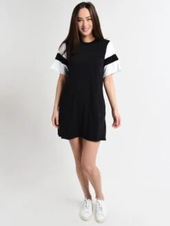 ATM Women's Classic Jersey Striped Sleeve Crew Neck Dress -Standrews Links Officials Store aw2180 gab blackalt3